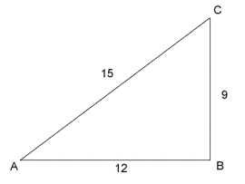 Figuren viser en trekant ABC, der AB=12, BC=9 og AC=15.